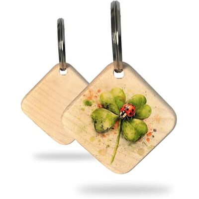 Rienco Sleutelhanger klavertje vier met geluksbeestje lieveheersbeestje Handgemaakt esdoornhout hanger Geluksbrenger cadeau voor thuis, auto, kantoor Natuurlijke hanger voor heren en Rienco Sleutelhanger klavertje vier met geluksbeestje lieveheersbeestje Handgemaakt esdoornhout hanger Geluksbrenger cadeau voor thuis, auto, kantoor Natuurlijke hanger voor heren en
