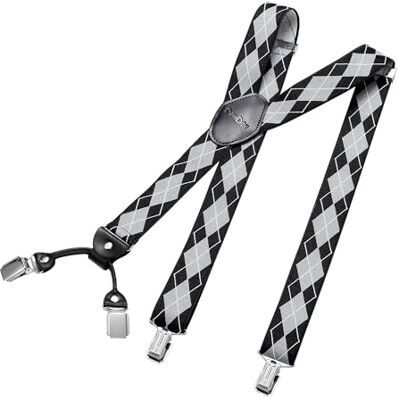 DonDon brede bretels 3,5 cm 4 Y-vormige leren clips elastisch en in lengte verstelbaar zwart blauw One Size DonDon brede bretels 3,5 cm 4 Y-vormige leren clips elastisch en in lengte verstelbaar zwart blauw One Size