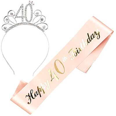 JKJF Sjaal Happy 40e verjaardag 40e verjaardag kristal tiara strass kroon haarband voor vrouwen verjaardagscadeau feestdecoratie accessoires roségoud 2 stuks JKJF Sjaal Happy 40e verjaardag 40e verjaardag kristal tiara strass kroon haarband voor vrouwen verjaardagscadeau feestdecoratie accessoires roségoud 2 stuks