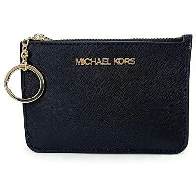 Michael Kors Jet Set Travel Small Top Zip Coin Pouch met ID-kaarthouder van saffiano-leer, kleur zwart, één maat, zwart, één maat Michael Kors Jet Set Travel Small Top Zip Coin Pouch met ID-kaarthouder van saffiano-leer, kleur zwart, één maat, zwart, één maat