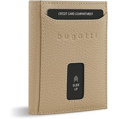 bugatti Secure Slim Mini portemonnee van leer, RFID-bescherming, kaarthouder, Beige, Muntvak met ritssluiting bugatti Secure Slim Mini portemonnee van leer, RFID-bescherming, kaarthouder, Beige, Muntvak met ritssluiting