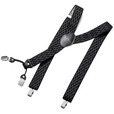 DonDon brede bretels 3,5 cm 4 Y-vormige leren clips elastisch en in lengte verstelbaar zwart blauw, Rhomb zwart, one size One Size DonDon brede bretels 3,5 cm 4 Y-vormige leren clips elastisch en in lengte verstelbaar zwart blauw, Rhomb zwart, one size One Size