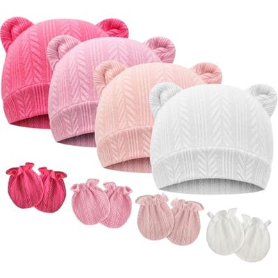 DRESHOW Babymutsen en wanten, beschermende wanten, pasgeborenen, peuters, zacht, schattig, gebreid, muts, 0-6 maanden, één maat, 4 Sets: Bear Ears Hoeden & Mittens A10UK, Eén maat Eén maat DRESHOW Babymutsen en wanten, beschermende wanten, pasgeborenen, peuters, zacht, schattig, gebreid, muts, 0-6 maanden, één maat, 4 Sets: Bear Ears Hoeden & Mittens A10UK, Eén maat Eén maat