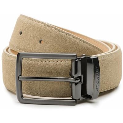 Riemen & Co DTCH.FIT Oliver suède riem, verstelbare gesp in rood brons, 3,5 cm breed, Zand 105 Riemen & Co DTCH.FIT Oliver suède riem, verstelbare gesp in rood brons, 3,5 cm breed, Zand 105