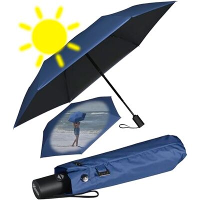 iX-brella Mini-paraplu met automatisch openen en sluiten met uv-bescherming en warmte, blauw/zwart, uv-bescherming en hittebescherming, Automatische zakparaplu iX-brella Mini-paraplu met automatisch openen en sluiten met uv-bescherming en warmte, blauw/zwart, uv-bescherming en hittebescherming, Automatische zakparaplu