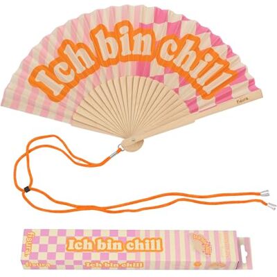 Fisura – Éventail original avec message “Ich bin chill”. Accessoire en bois moderne et coloré. Ventilateur à main rose. Dragonne incluse. Idée cadeau amusante. 42,5 x 23 cm Fisura – Éventail original avec message “Ich bin chill”. Accessoire en bois moderne et coloré. Ventilateur à main rose. Dragonne incluse. Idée cadeau amusante. 42,5 x 23 cm