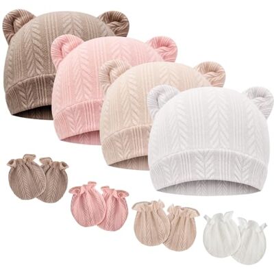 DRESHOW Babymutsen en wanten, beschermende wanten, pasgeborenen, peuters, zacht, schattig, gebreid, muts, 0-6 maanden, één maat Eén maat DRESHOW Babymutsen en wanten, beschermende wanten, pasgeborenen, peuters, zacht, schattig, gebreid, muts, 0-6 maanden, één maat Eén maat