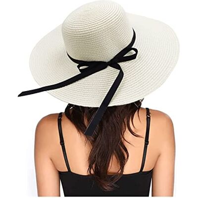 Eight Space Zonnehoed voor dames, strohoed, zomerhoed, strandpet, opvouwbare strohoed met brede rand, uv-bescherming, zomer, strandpet voor reizen, Wit. M Eight Space Zonnehoed voor dames, strohoed, zomerhoed, strandpet, opvouwbare strohoed met brede rand, uv-bescherming, zomer, strandpet voor reizen, Wit. M