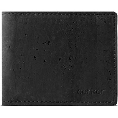 Corkor Portemonnee van veganistische kurk met twee kleppen voor heren, zonder dierproeven zonder leer, zwart., S, klassiek Corkor Portemonnee van veganistische kurk met twee kleppen voor heren, zonder dierproeven zonder leer, zwart., S, klassiek