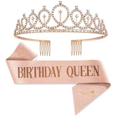 Weenwill Verjaardagskoningin-sjaal, verjaardagskroon glitter, strass-tiara set voor dames Weenwill Verjaardagskoningin-sjaal, verjaardagskroon glitter, strass-tiara set voor dames