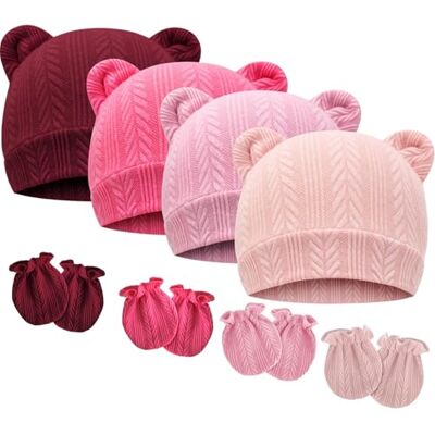 DRESHOW Babymutsen en wanten, beschermende wanten, pasgeborenen, peuters, zacht, schattig, gebreid, muts, 0-6 maanden, één maat, 4 Sets: Bear Ears Hoeden & Mittens A13UK, Eén maat Eén maat DRESHOW Babymutsen en wanten, beschermende wanten, pasgeborenen, peuters, zacht, schattig, gebreid, muts, 0-6 maanden, één maat, 4 Sets: Bear Ears Hoeden & Mittens A13UK, Eén maat Eén maat
