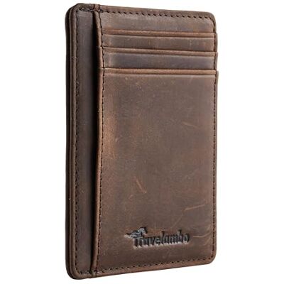 Travelambo Slanke portemonnee met minimalistisch RFID-blokkerend leren voorvak, middelgroot, CH Coffee, medium, minimalistisch Travelambo Slanke portemonnee met minimalistisch RFID-blokkerend leren voorvak, middelgroot, CH Coffee, medium, minimalistisch