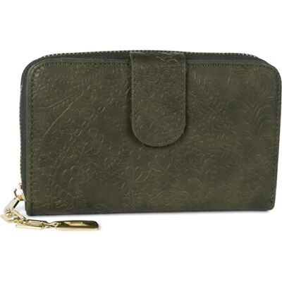 styleBREAKER 02040098 Portemonnee met paisley-patroon en bloemen in reliëf, ritssluiting rondom, RFID-bescherming, portemonnee voor dames, Olijf, Retro styleBREAKER 02040098 Portemonnee met paisley-patroon en bloemen in reliëf, ritssluiting rondom, RFID-bescherming, portemonnee voor dames, Olijf, Retro