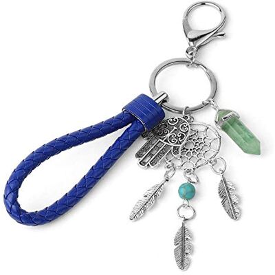 LZHLMCL Sleutelhanger voor meisjes, dreamcatcher, sleutelhanger, natuursteen, groene hand, veer, kwast, gevlochten, lang, sleutelhanger, decoratie, Donkerblauw, Modern LZHLMCL Sleutelhanger voor meisjes, dreamcatcher, sleutelhanger, natuursteen, groene hand, veer, kwast, gevlochten, lang, sleutelhanger, decoratie, Donkerblauw, Modern