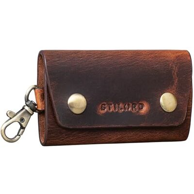 STILORD "Atticus" Sleutelhanger met karabijnhaak, leer, vintage, mini-sleutelhanger, organizer, leer, mini-kaarthouder met geschenkdoos, kleur: zwart, Kara Cognac, S, Portemonnee STILORD "Atticus" Sleutelhanger met karabijnhaak, leer, vintage, mini-sleutelhanger, organizer, leer, mini-kaarthouder met geschenkdoos, kleur: zwart, Kara Cognac, S, Portemonnee