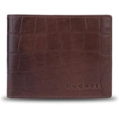 bugatti Lima Leren portemonnee voor heren, krokodil-effect, RFID-bescherming, bruin bugatti Lima Leren portemonnee voor heren, krokodil-effect, RFID-bescherming, bruin