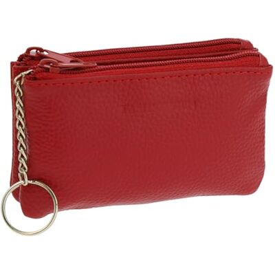 FASHIONGEN Portemonnee van leer met dubbel vak met ritssluiting voor dames en heren, Rood, klassiek FASHIONGEN Portemonnee van leer met dubbel vak met ritssluiting voor dames en heren, Rood, klassiek