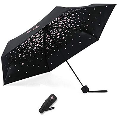 Meiyijia Compacte en opvouwbare paraplu, uv-bescherming, draagbaar, mini-dame paraplu handmatige schakelaar zwart kersenbloesemmotief openklappen 90 cm, 90 cm Meiyijia Compacte en opvouwbare paraplu, uv-bescherming, draagbaar, mini-dame paraplu handmatige schakelaar zwart kersenbloesemmotief openklappen 90 cm, 90 cm