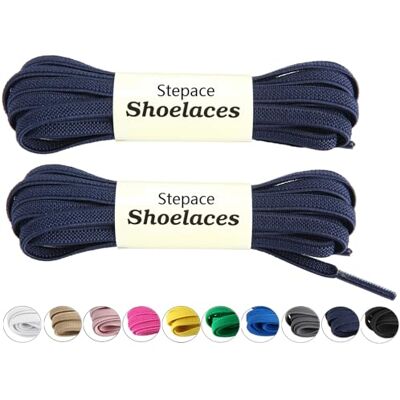 Stepace Elastische veters, 2 paar, 6 mm, hoge kwaliteit, platte veters, voor sportschoenen, hardloopschoenen, Donkerblauw 140 Stepace Elastische veters, 2 paar, 6 mm, hoge kwaliteit, platte veters, voor sportschoenen, hardloopschoenen, Donkerblauw 140