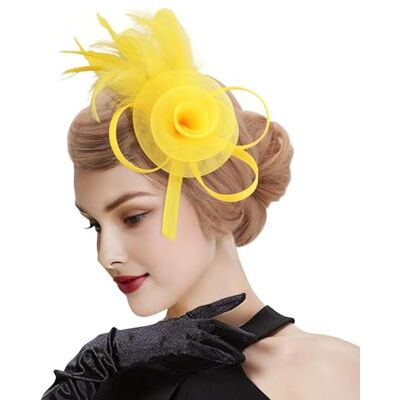 DRESHOW Fascinator-hoed met bloemen van mesh en veren voor bruiloft, feest, bruiloft, cocktail, voor dames en meisjes, eenheidsmaat DRESHOW Fascinator-hoed met bloemen van mesh en veren voor bruiloft, feest, bruiloft, cocktail, voor dames en meisjes, eenheidsmaat