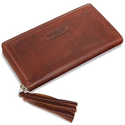 ROYALZ 'Iris' Vintage lederen portemonnee voor dames, plat, grote capaciteit, portemonnee voor 12 kaarten, RFID-blokkering, etui, cognac bruin Roma, L, Bruin Cognac Roma, Vintage stijl ROYALZ 'Iris' Vintage lederen portemonnee voor dames, plat, grote capaciteit, portemonnee voor 12 kaarten, RFID-blokkering, etui, cognac bruin Roma, L, Bruin Cognac Roma, Vintage stijl