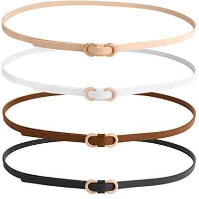 BEIIEB Set van 4 elegante dunne riemen Metalen damesriem Extra dun PU-materiaal Verstelbare modellen Zwart, wit, beige 105 * 1 cm BEIIEB Set van 4 elegante dunne riemen Metalen damesriem Extra dun PU-materiaal Verstelbare modellen Zwart, wit, beige 105 * 1 cm