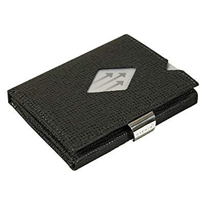 EXENTRI Trifold leren portemonnee van mozaïek, RFID-blokkering met vergrendelingsclip van roestvrij staal, mozaïek zwart, 90 x 70 x 10 mm, minimalistisch EXENTRI Trifold leren portemonnee van mozaïek, RFID-blokkering met vergrendelingsclip van roestvrij staal, mozaïek zwart, 90 x 70 x 10 mm, minimalistisch
