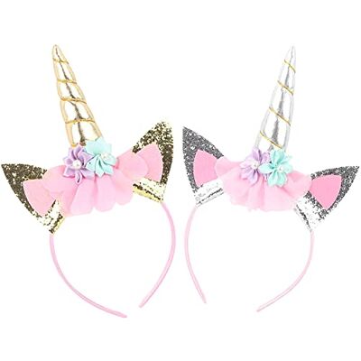 LSYYSL Dierenhoofdbanden, 2 stuks, regenboog, oren en bloemen, cartoon, zilver/goud hoofddeksel voor kleine meisjes LSYYSL Dierenhoofdbanden, 2 stuks, regenboog, oren en bloemen, cartoon, zilver/goud hoofddeksel voor kleine meisjes