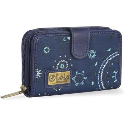 Lois Bedrukte portemonnee met borduurwerk voor dames met mandala gemaakt van canvas en leer, ontworpen voor dagelijks gebruik RFID-bescherming, Marineblauw (304414), Modern Lois Bedrukte portemonnee met borduurwerk voor dames met mandala gemaakt van canvas en leer, ontworpen voor dagelijks gebruik RFID-bescherming, Marineblauw (304414), Modern