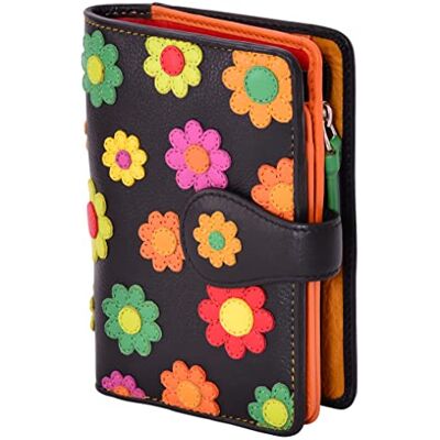 Visconti ® Leren portemonnee voor dames, RFID-bescherming, veelkleurige bifold portemonnee met geschenkdoos, polka meerkleurig (P1), bloemen, M, modern Visconti ® Leren portemonnee voor dames, RFID-bescherming, veelkleurige bifold portemonnee met geschenkdoos, polka meerkleurig (P1), bloemen, M, modern