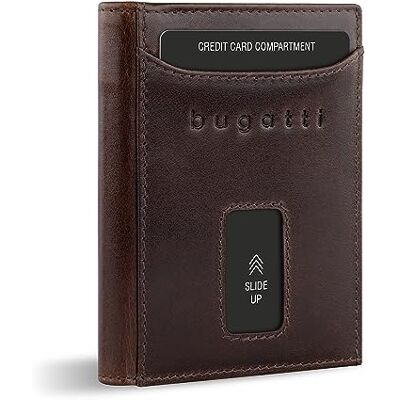 bugatti Secure Slim Mini RFID-portemonnee van leer, XL vak bruin bugatti Secure Slim Mini RFID-portemonnee van leer, XL vak bruin