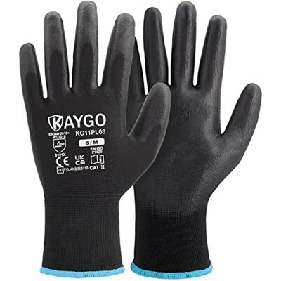 KAYGO 12 paar werkhandschoenen voor mannen en vrouwen, beschermende handschoenen met PU-coating, antislip handgreep op handpalmen en vingers, geschikt voor knutselen, werk KAYGO 12 paar werkhandschoenen voor mannen en vrouwen, beschermende handschoenen met PU-coating, antislip handgreep op handpalmen en vingers, geschikt voor knutselen, werk