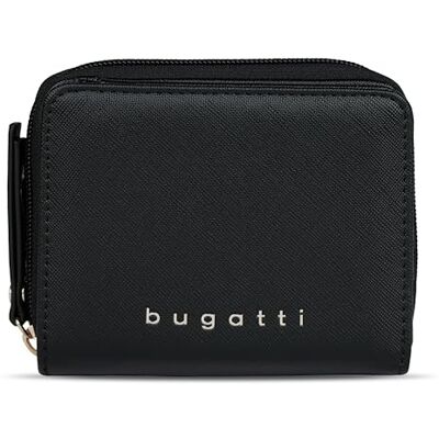 bugatti Ella Kleine portemonnee voor dames, compact en elegant, van kunstleer, saffiano-stijl, zwart bugatti Ella Kleine portemonnee voor dames, compact en elegant, van kunstleer, saffiano-stijl, zwart