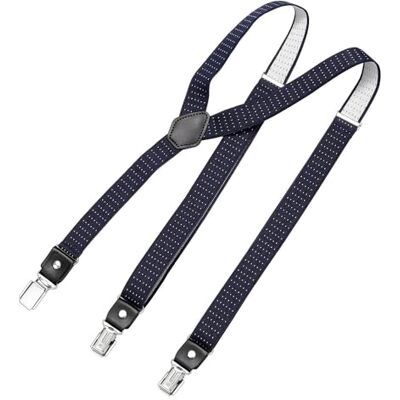 DonDon Smalle bretels voor heren, 2,5 cm, met 3 clips, extra sterke vintage bretels in Y-vorm, gestippeld-blauw-wit Eén maat DonDon Smalle bretels voor heren, 2,5 cm, met 3 clips, extra sterke vintage bretels in Y-vorm, gestippeld-blauw-wit Eén maat
