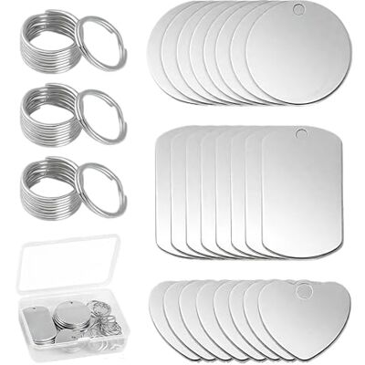 ChAusa Set van 24 lege roestvrijstalen hangers Doe-het-zelf set Rechthoekige ronde hartvormige sleutelhanger Voor halsband, hondenmedaille Sieraden maken ChAusa Set van 24 lege roestvrijstalen hangers Doe-het-zelf set Rechthoekige ronde hartvormige sleutelhanger Voor halsband, hondenmedaille Sieraden maken