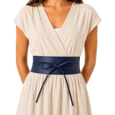 FASHIONGEN Obi lederen damesriem uit Italië, gemaakt in Frankrijk, CASSIANE, Marineblauw, L-XL L-XL FASHIONGEN Obi lederen damesriem uit Italië, gemaakt in Frankrijk, CASSIANE, Marineblauw, L-XL L-XL
