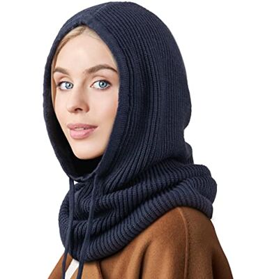 DRESHOW Wintermutsen voor dames, bivakmuts, gebreide beanie, hoofdbedekking met trekkoord, hoed, sjaal met kap, Eén maat Eén maat DRESHOW Wintermutsen voor dames, bivakmuts, gebreide beanie, hoofdbedekking met trekkoord, hoed, sjaal met kap, Eén maat Eén maat