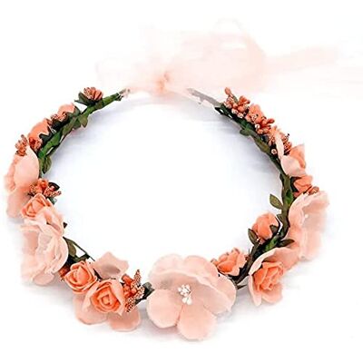 Dzxin Bloemenkrans, bloemenkrans, haar, bruiloft, bruid, bloem, kroon met lint voor hoed, ornament, feest, festival, strand, werk, bruiloft, accessoires (oranje) Dzxin Bloemenkrans, bloemenkrans, haar, bruiloft, bruid, bloem, kroon met lint voor hoed, ornament, feest, festival, strand, werk, bruiloft, accessoires (oranje)