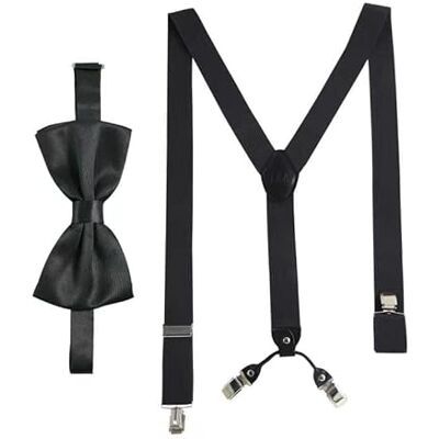 Massi Morino Bretels met vlinderdas set voor mannen en vrouwen, elastische Y-bretels met extra sterke clips, 3,5 cm breed, verstelbare lengte, voorgebonden stropdas voor kostuum, zwart. 75 - 120cm, réglable Massi Morino Bretels met vlinderdas set voor mannen en vrouwen, elastische Y-bretels met extra sterke clips, 3,5 cm breed, verstelbare lengte, voorgebonden stropdas voor kostuum, zwart. 75 - 120cm, réglable
