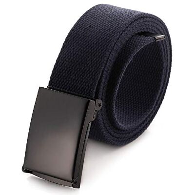 Mile High Life Geweven canvas riem gesneden tot 1,32 m met vaste militaire gesp met klep, marineblauw 1, verstelbaar tot 140 cm Adjustable up to 56 inches Mile High Life Geweven canvas riem gesneden tot 1,32 m met vaste militaire gesp met klep, marineblauw 1, verstelbaar tot 140 cm Adjustable up to 56 inches