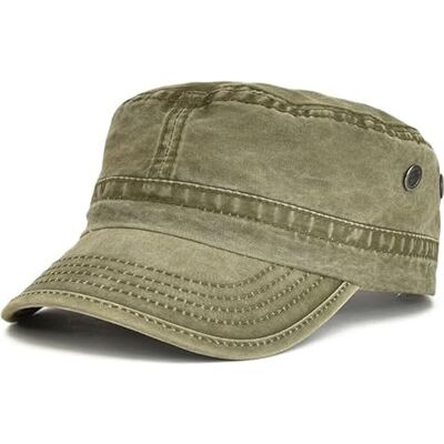 BABAHU Militaire petten van gewassen katoen, uniek design, legergroen, één maat Eén maat BABAHU Militaire petten van gewassen katoen, uniek design, legergroen, één maat Eén maat