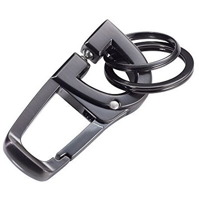 TROIKA D-CLICK – KR18-06/GM – sleutelhanger met 2 sleutelringen – praktische "kliksluiting" – karabijnhaak – gegoten metaal – glanzend – gunmetal grijs – -origineel, grijs, 6 cm, sleutelhanger TROIKA D-CLICK – KR18-06/GM – sleutelhanger met 2 sleutelringen – praktische "kliksluiting" – karabijnhaak – gegoten metaal – glanzend – gunmetal grijs – -origineel, grijs, 6 cm, sleutelhanger