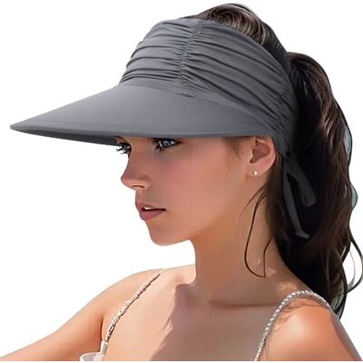 DRESHOW Vrouwen Zonneklep Hoed Brede Rand Hoed Verstelbare Opvouwbare Paardenstaart Strand Hoed Zomer UV Bescherming Outdoor Cap UPF 50+ Eén maat DRESHOW Vrouwen Zonneklep Hoed Brede Rand Hoed Verstelbare Opvouwbare Paardenstaart Strand Hoed Zomer UV Bescherming Outdoor Cap UPF 50+ Eén maat
