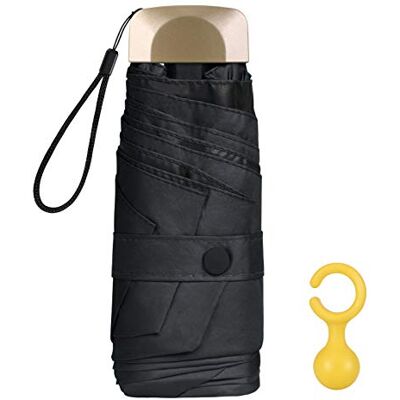 Vicloon Opvouwbare paraplu, parasol, reisparaplu, miniparaplu, handmatig, uniseks, licht en compact, windbestendig, voor buitenactiviteiten, zwart, (goudkleurig handvat) l Vicloon Opvouwbare paraplu, parasol, reisparaplu, miniparaplu, handmatig, uniseks, licht en compact, windbestendig, voor buitenactiviteiten, zwart, (goudkleurig handvat) l