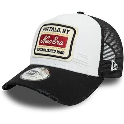 New Era Trucker pet met used ontwerp verstelbare hoed A-frame baseballpet patch wit zwart Eén maat New Era Trucker pet met used ontwerp verstelbare hoed A-frame baseballpet patch wit zwart Eén maat