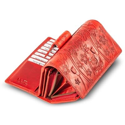 MATADOR Lissabon XXL damesportemonnee met elegante geschenkdoos, luxe RFID-portemonnee voor dames, grote portemonnee voor dames, veel vakken, elegante leren portemonnee, Rode bloemen, Klassiek MATADOR Lissabon XXL damesportemonnee met elegante geschenkdoos, luxe RFID-portemonnee voor dames, grote portemonnee voor dames, veel vakken, elegante leren portemonnee, Rode bloemen, Klassiek
