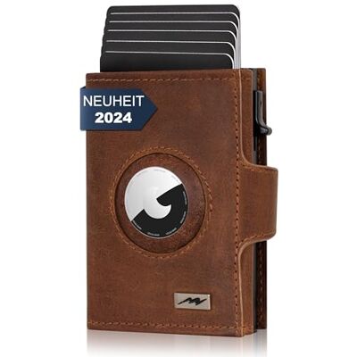 Marc Peter Chicago Push Air Slim Wallet AirTag-portemonnee met muntvak RFID-bescherming mini-portemonnee van leer, bruin, XL Marc Peter Chicago Push Air Slim Wallet AirTag-portemonnee met muntvak RFID-bescherming mini-portemonnee van leer, bruin, XL