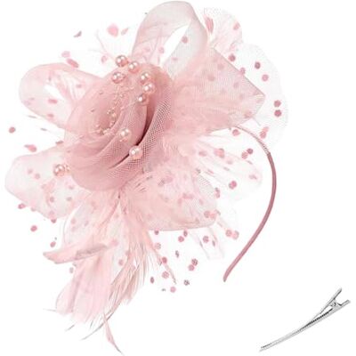 ZHITENG Fascinators Vintage organza bruiloft hoed met veren voor bruiloft elegante mesh met veren voor vrouwen roze Eén maat ZHITENG Fascinators Vintage organza bruiloft hoed met veren voor bruiloft elegante mesh met veren voor vrouwen roze Eén maat