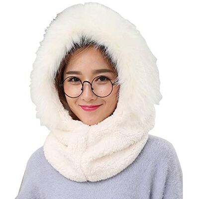 Amorar Wintermuts van imitatiebont, muts met capuchon, pluizig, 2-in-1 muts, uniseks, winddicht, balaclava, warm, voor dames, sport, outdoor Amorar Wintermuts van imitatiebont, muts met capuchon, pluizig, 2-in-1 muts, uniseks, winddicht, balaclava, warm, voor dames, sport, outdoor