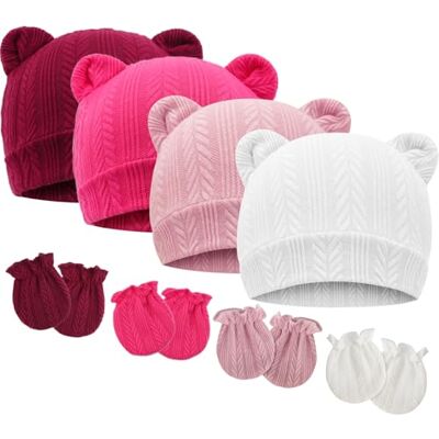 DRESHOW Babymutsen en wanten, beschermende wanten, pasgeborenen, peuters, zacht, schattig, gebreid, muts, 0-6 maanden, één maat, 4 Sets: Bear Ears Hoeden & Mittens A04UK Taille unique DRESHOW Babymutsen en wanten, beschermende wanten, pasgeborenen, peuters, zacht, schattig, gebreid, muts, 0-6 maanden, één maat, 4 Sets: Bear Ears Hoeden & Mittens A04UK Taille unique